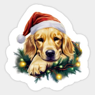 Lazy Golden Retriever Dog at Christmas Sticker